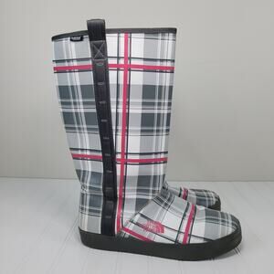 North Face Boots Plaid Pink Gray 620179 Hydroseal Rain Tall Boot Womens Size 11